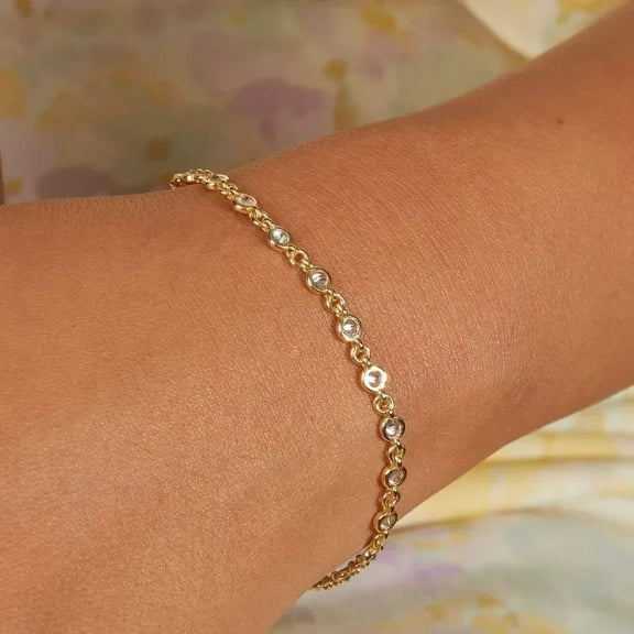 6 Ct Round-Cut Simulated Diamond Women's Tennis Link Bracelet 14K Yellow Gold-Plated Sterling Silver