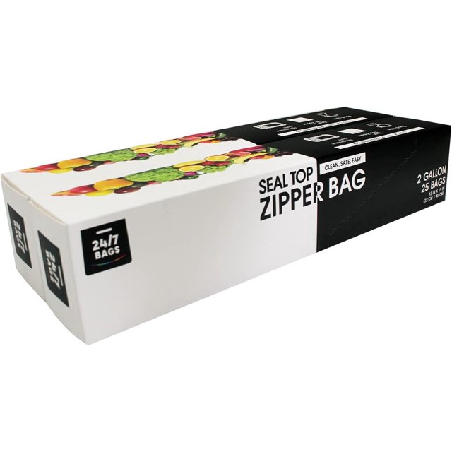 Sacs 24/7 - Sacs de Rangement à Double Fermeture Éclair, 2 Gallons, 50 Unités (2 Paquets de 25)