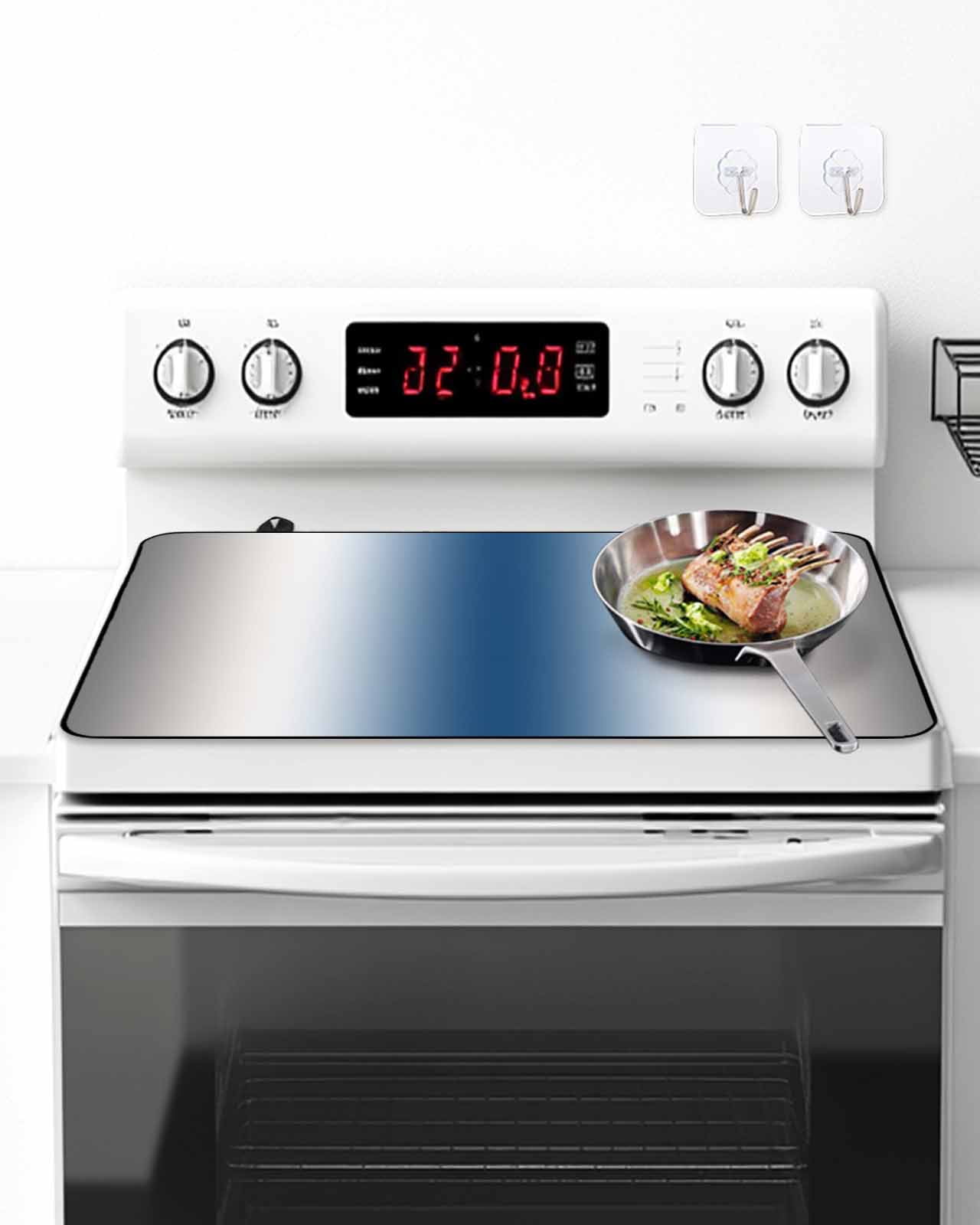 Stove Top Covers for Electric Stove, Lake Blue Grey White Glass Stovetop Cover Protector, Farmhouse Ombre Color Modern Induction Cooktop Protector Oven Mat for Kitchen Countertop 24"x21"