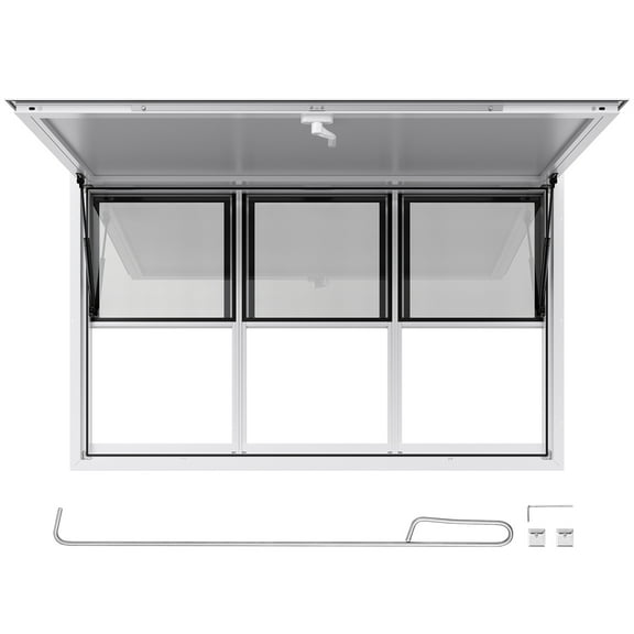 KFFKFF Concession Window 60x36 in, Aluminum Alloy Service Window for Food Trucks, 85-Degree Adjustable Serving Window with 6 Sliding Panels, Awning Door, and Drag Hook, Ideal for Concession Trailers