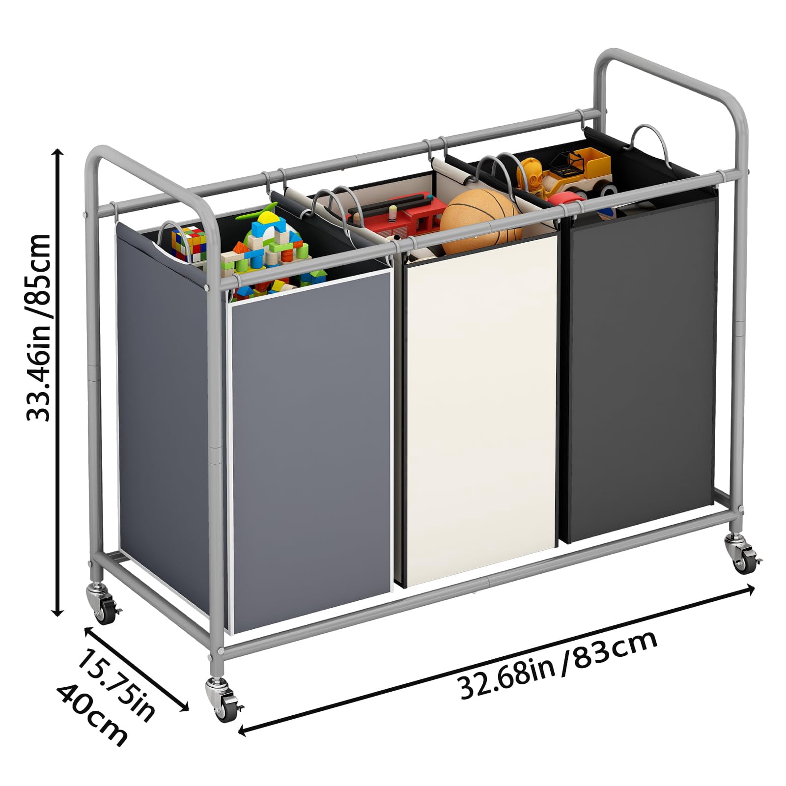 SUOERNUO 3-Bag Laundry Sorter Cart with Wheels – Heavy Duty Rolling Hamper with Removable Bags for Laundry Room Organization (Assorted)