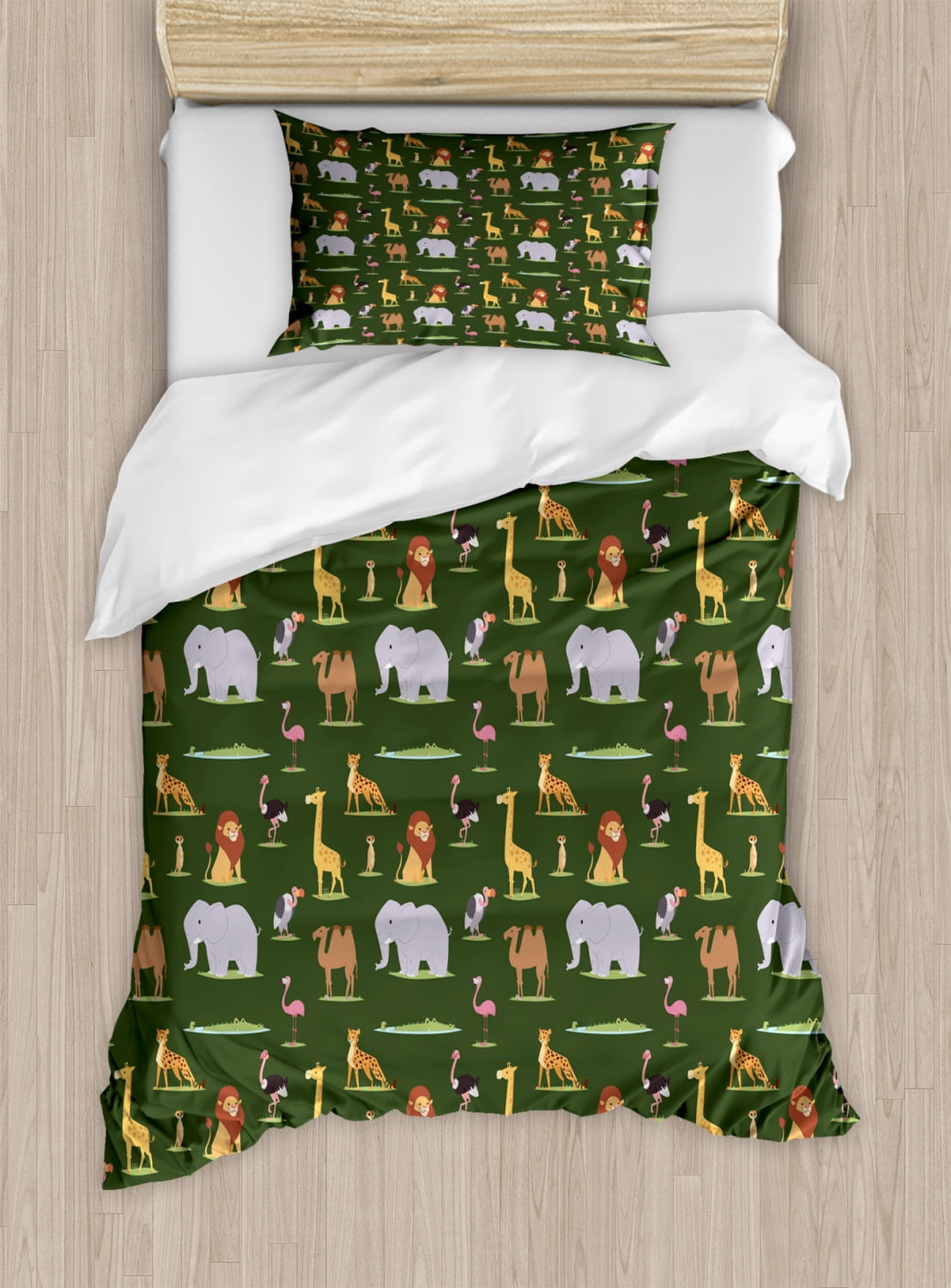 Africa Duvet Cover Set Twin Size, Animals of the Dark Continent Giraffe
