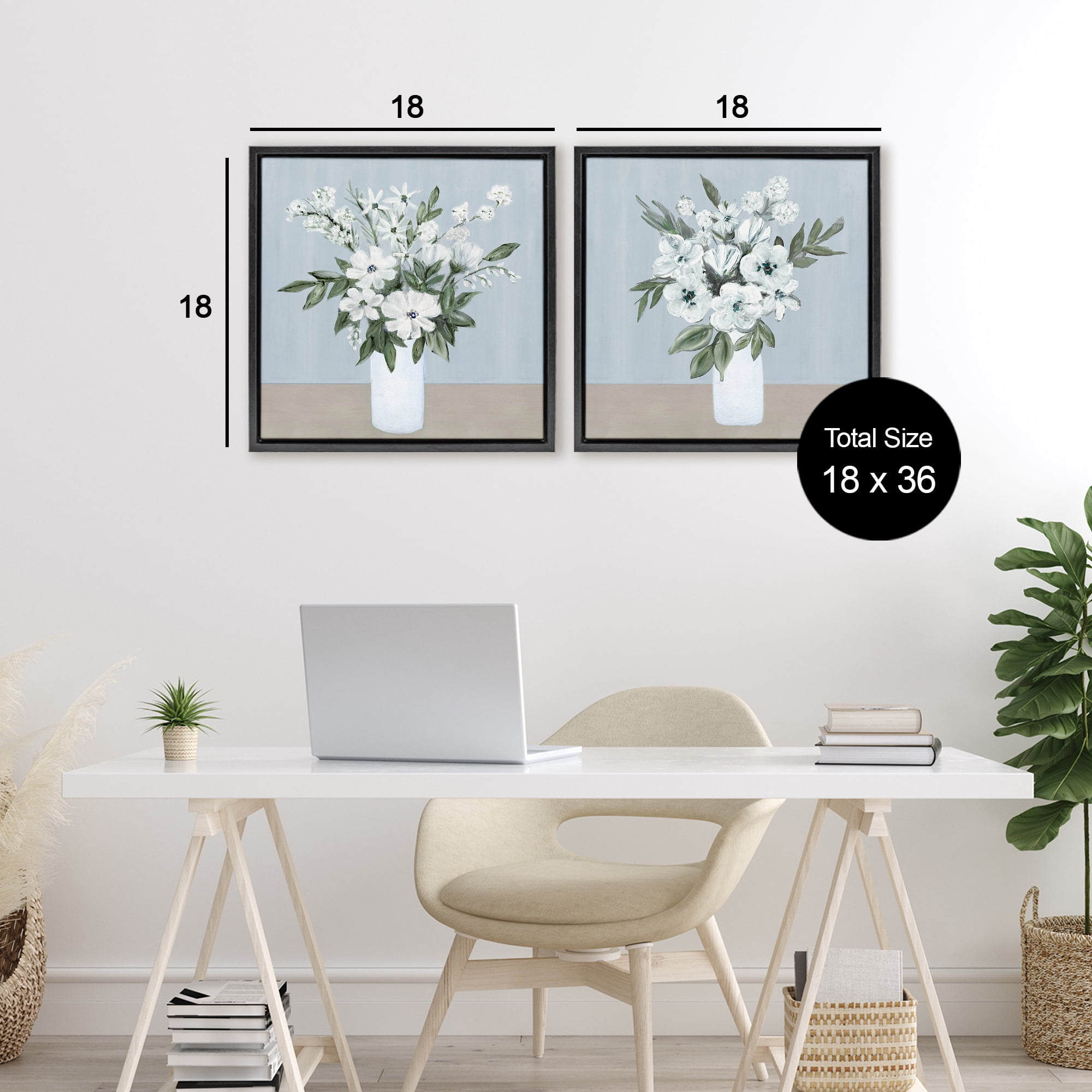 Stupell Industries Mixed White Blossoms 2 Piece Black Framed Floater Canvas Set, design by Marilyn Dunlap