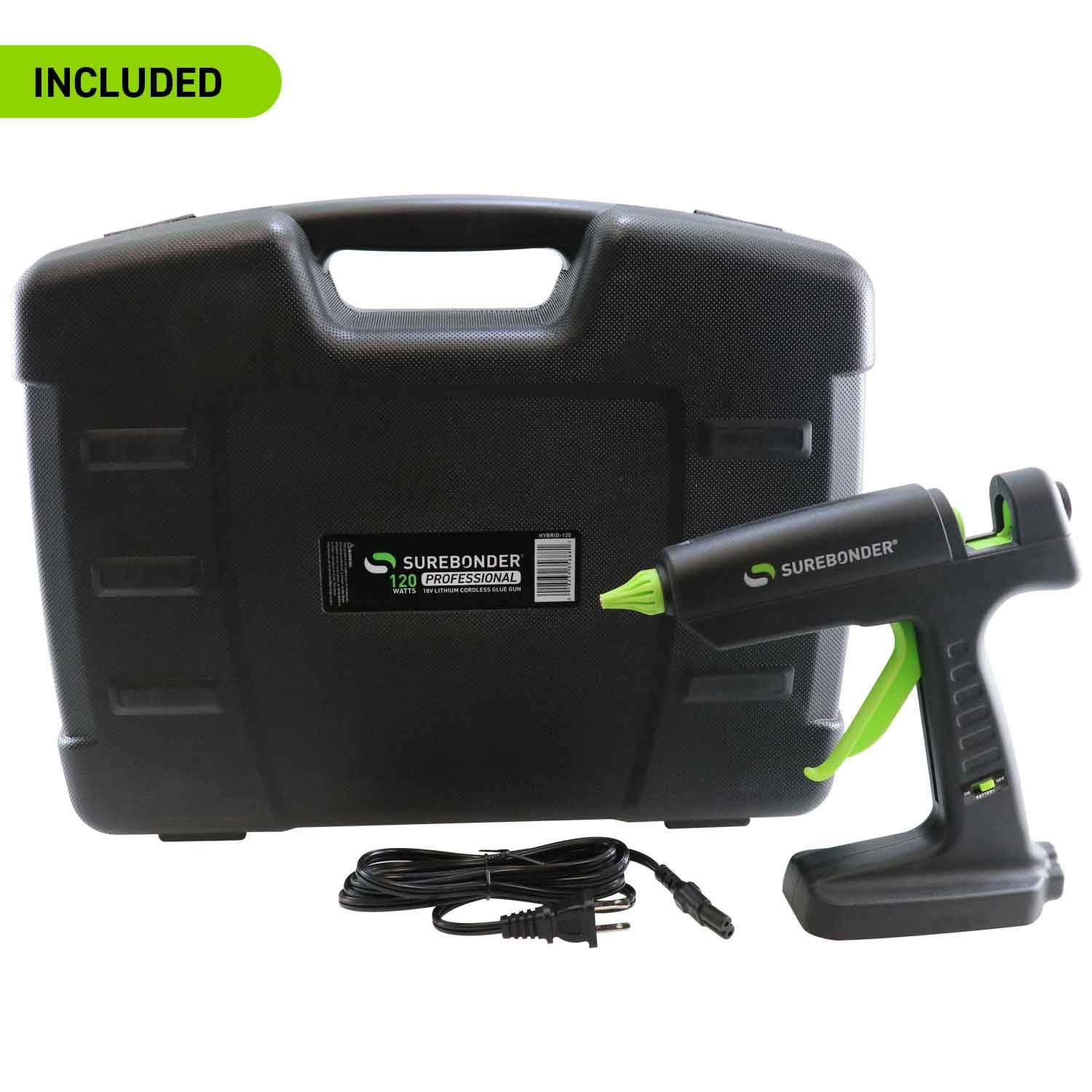 Surebonder HYBRID-120 Professional 120 Watt Corded/Cordless Hybrid, Heavy Duty, Full-Size Hot Glue Gun (For Use With Ryobi Lithium-Ion 18V Battery - NOT Included)