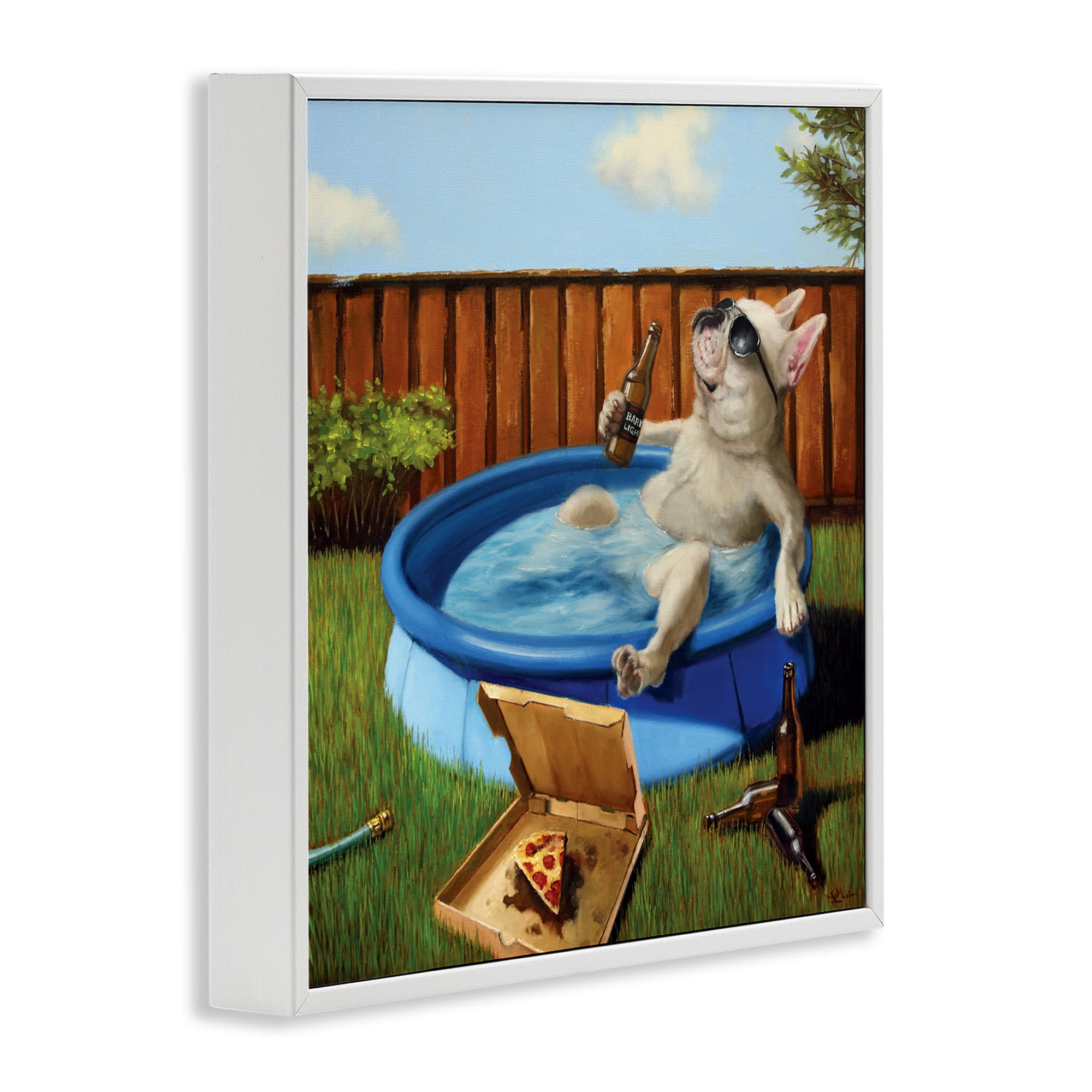 Stupell Industries Dog Drinking in Summer Pool Animals & Insects Painting White Framed Art Print Wall Art, 17 x 17