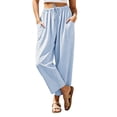 thumbnail image 3 of Tqcoqu Womens Drawstring Casual Pants,Elastic Waist Wide Leg Pants with Large Pockets,A-Blue Women's S-XXL, 3 of 8