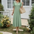 thumbnail image 4 of Summer Dresses for Women 2025, Women's Summer Sexy Fashion Solid Color Pocket Short Sleeve V-Neck Dress(Army Green,L), 4 of 9