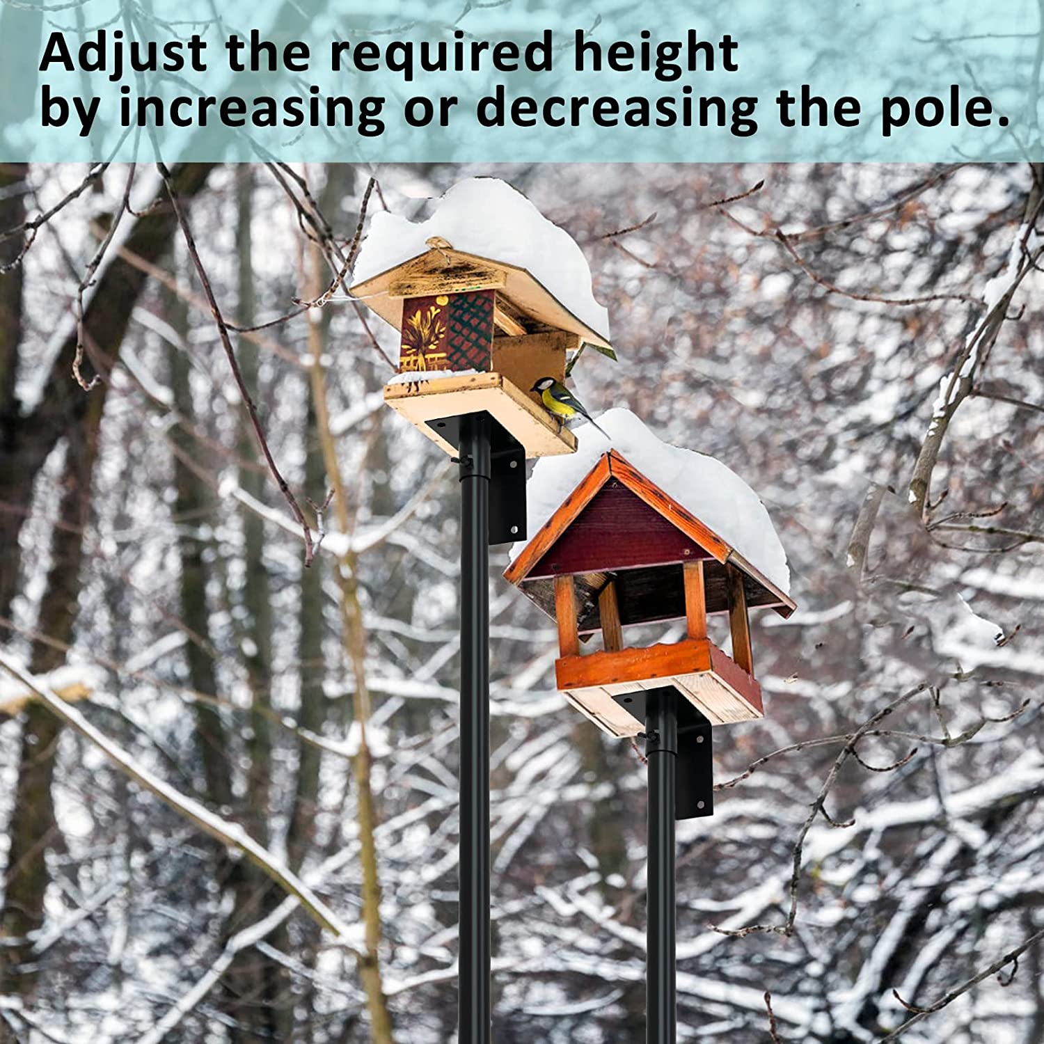 Bird House Pole Mount Kit 96 Inch - Adjustable Hummingbird Bird Feeder Post Support Rod Universal Stand Set with 5 Prongs for Outdoor, Yard, Garden Decor, Black