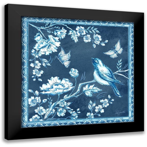 Tre Sorelle Studios 12x12 Black Modern Framed Museum Art Print Titled - Chinoiserie Tile blue II