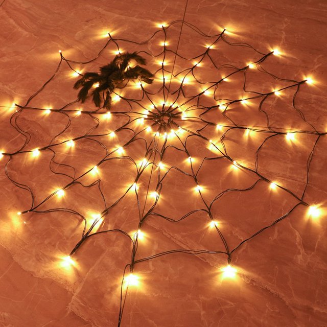Decoración de telaraña de Halloween JAMW Luz LED de telaraña con araña de peluche Sencillez