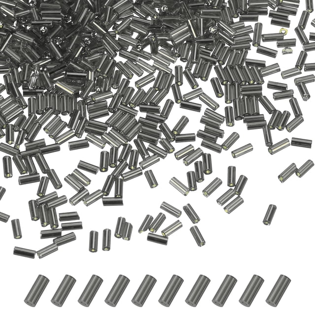 Uxcell 1800-Pack Cuentas Bugle, Cuentas de Vidrio de Tubo Bugle de 2x4mm para Manualidades DIY/Pulseras/Collares Gris