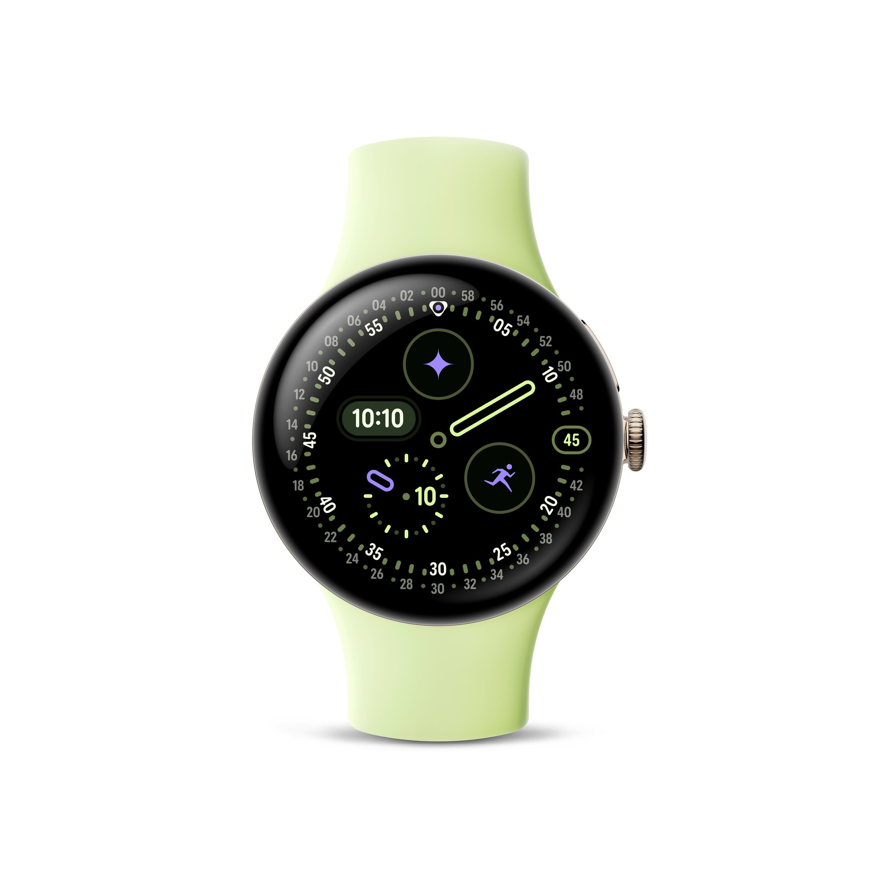 Google Pixel Watch 4 (41mm) - Android Smartwatch with Domed Display, Comprehensive Health and Fitness Tracking, and Help from Gemini - Champagne Gold Aluminum Case - Lemongrass Active Band - LTE