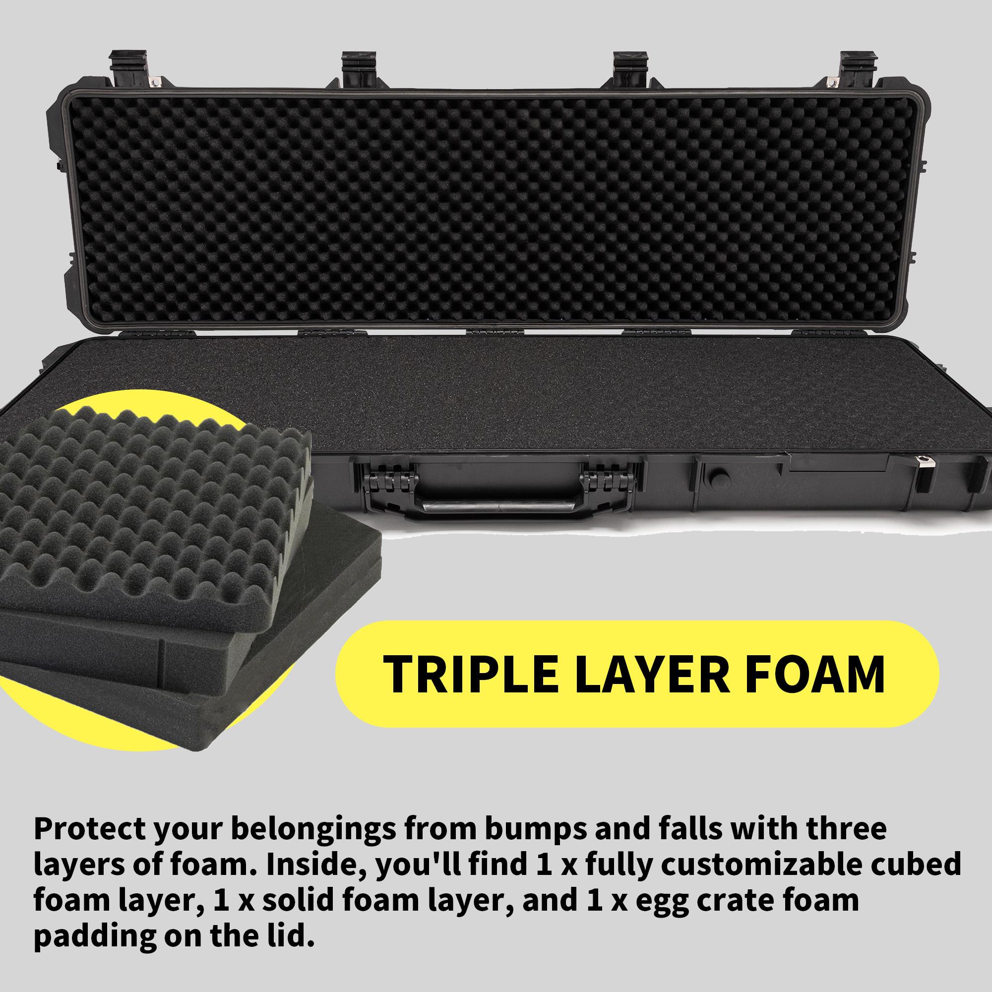 Koah 53" Inch Weatherproof Protective Roller Rifle Hard Case with Customizable Foam, Pressure Valve, and Lock Fittings (Black)