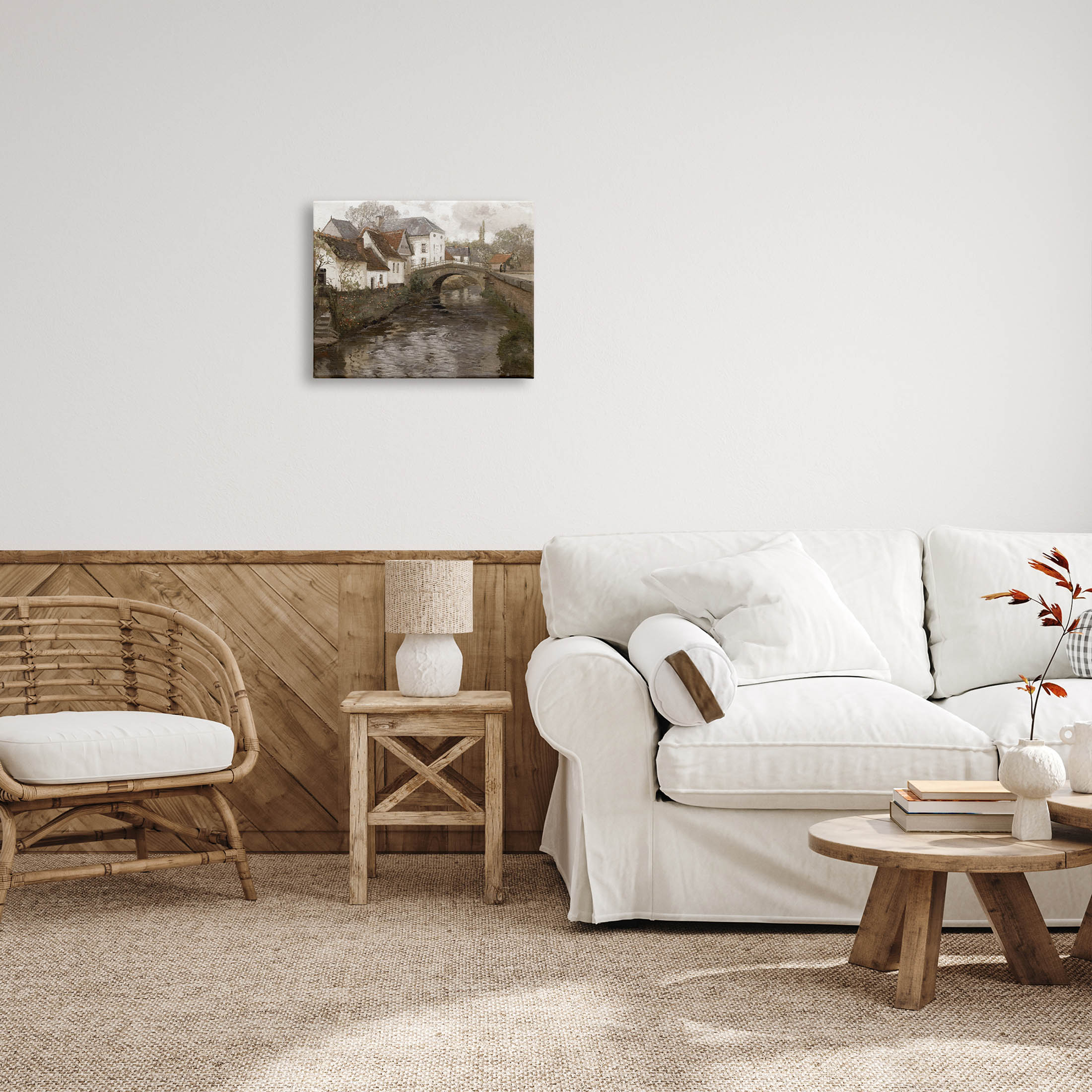 Classic Canal Neighborhood Scenery Landscape Painting Gallery Wrapped Canvas Print Wall Art