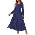 thumbnail image 4 of Vestidos A-Line en capas INSPIRE CHIC para mujer, vestido midi casual de manga larga con cuello redondo y bolsillos, L azul oscuro, 4 of 6
