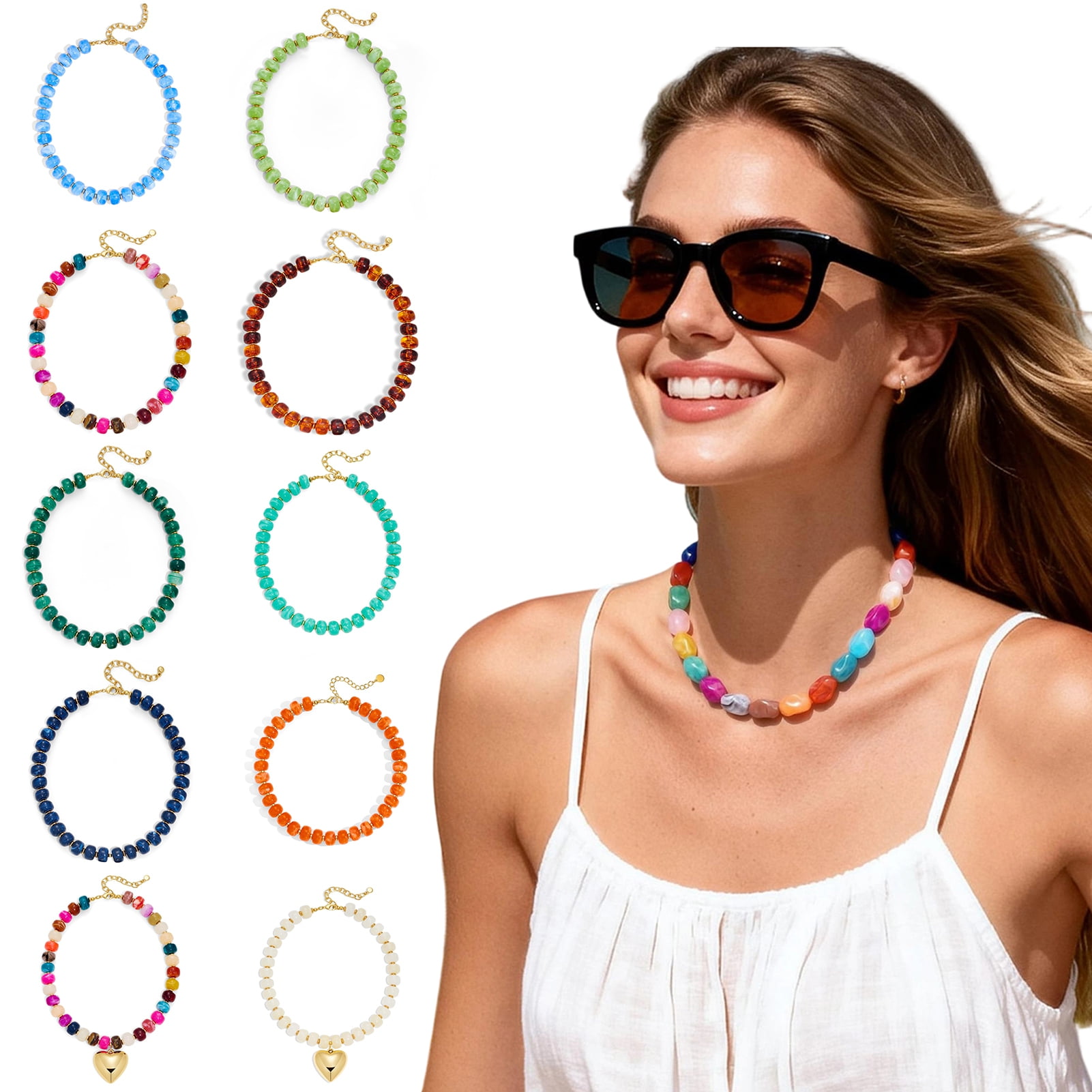 Chunky Colorful Beaded Choker, Resin Beads Necklace Boho Holiday Necklace for Women Daily Wear Summer Beach Vacation Jewelry