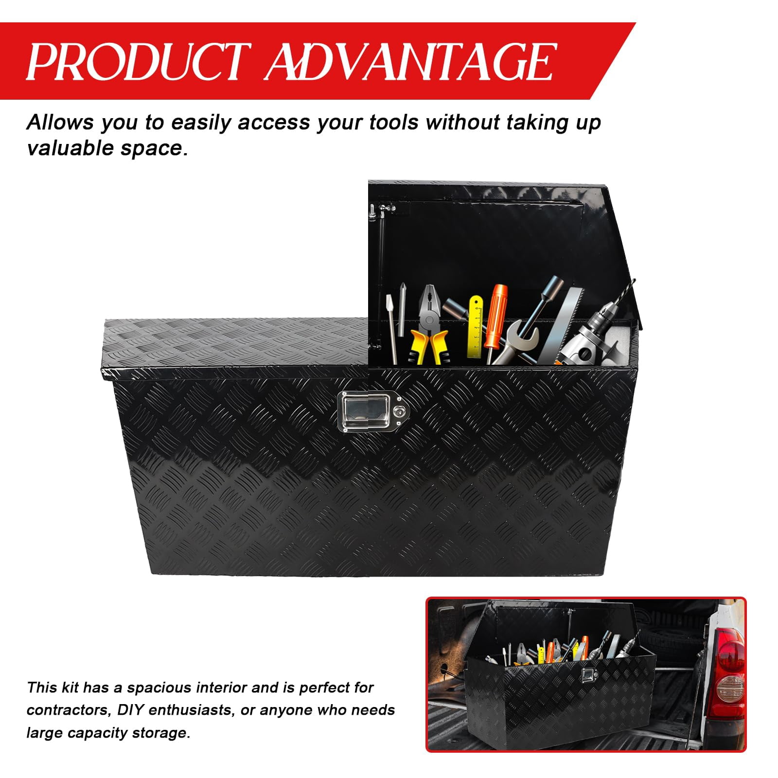 Confote 49 Inch Aluminum Trailer Tongue Box Truck Tool Box with Lock & Keys, Black