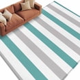 thumbnail image 3 of Teal Grey Stripe 6x9 Area Rugs, Modern Farmhouse Vertical Striped Non-Skid Rubber Backing Large Rectangle Rugs - Living Room Bedroom Home Office, Indoor Floor Mat Carpets Washable Rug, 3 of 9