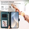 thumbnail image 4 of Wallet Leather Case For Samsung Galaxy A37 5G 6.7",With Card Holder,Wristband, Shockproof Kickstand Embossed Happy Pattern Phone Case,Green,For Galaxy A37 5G, 4 of 8