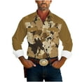 thumbnail image 2 of Wrtxtat Men's Western Cowboy Hippie Shirt Vintage Aztec Camo Printed Casual Pearl Snap Button Up Slim Fit Long Sleeve Work Cargo Shirts with Two Chest Pockets Khaki#12 XL, 2 of 6