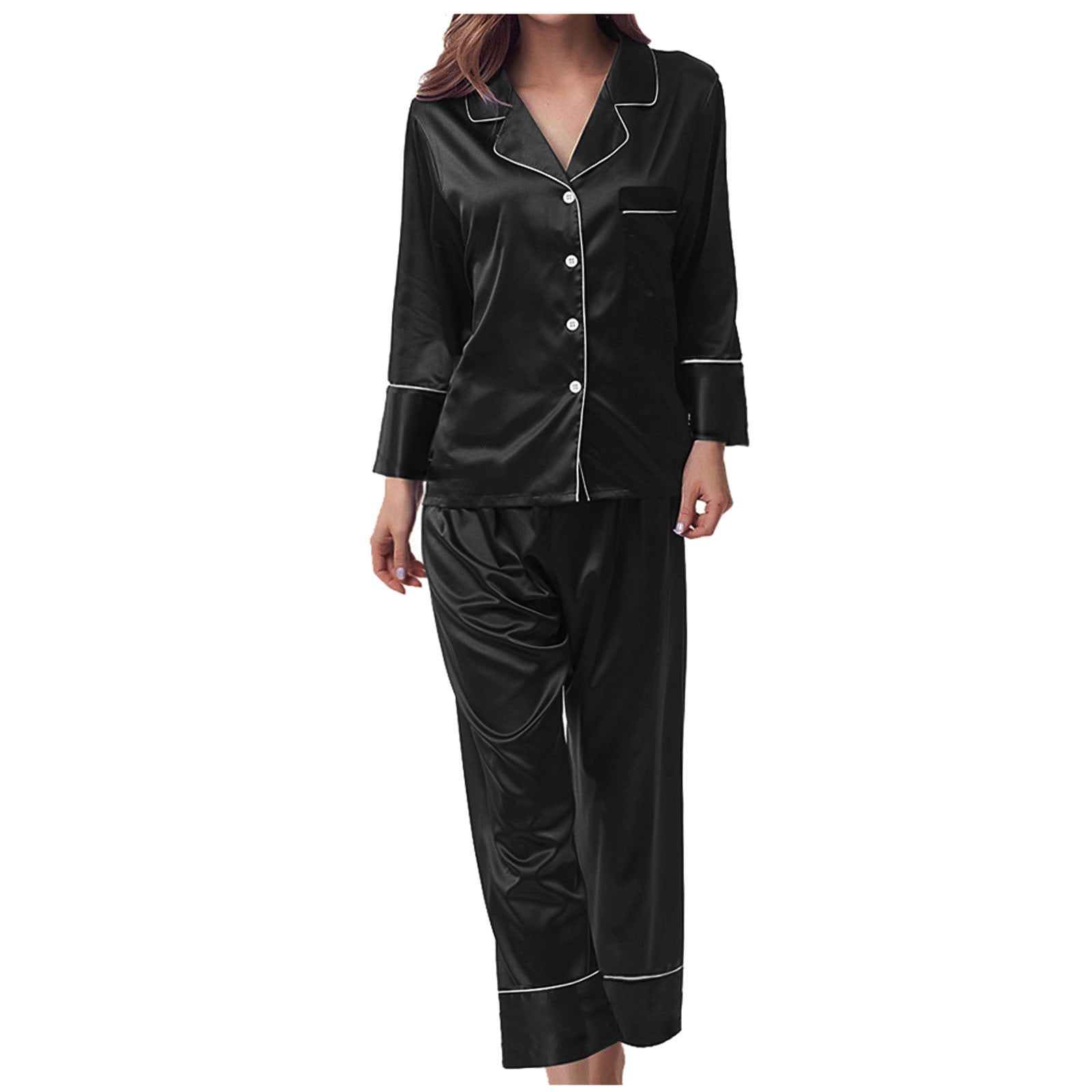 BONIXOOM Christmas Pajamas For Women Family Christmas Pajamas Matching Sets Sleepwear None Long Sleeve Sleepwear Sets Solid Black L