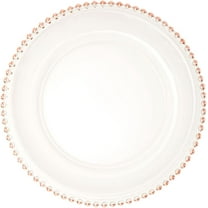 Simply Elegant Beaded Rim Clear Glass Charger Plate | Service Plate for Parties, Dinner, Weddings, Quinceaneras and Events | 12 1/2 inch Diameter | Rose Gold - Gloss Finish | Set of 8