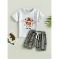 thumbnail image 3 of Baby Boy Summer Clothes Letter T Shirt 6M 12M 18M 24M 3Y Cow Print Retro Boho Jogger Pants Toddlers Country Cowboy Shorts Set, 3 of 10