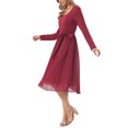 thumbnail image 4 of INSPIRE CHIC Women's Pleated Dress Crewneck A Line Flowy Casual Long Sleeve Midi Dresses with Belt Fall Outfits S Wine Red, 4 of 6