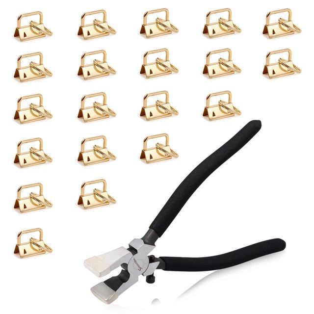 SPEEDWOX 20 Sets Key Chain Fob Hardware 1 Inch with Split Rings Glass Breaking Pliers Tool with Rubber Tips Key Fob Pliers Kit for Webbing Fabric Strapping Wristlet Golden Key Fob