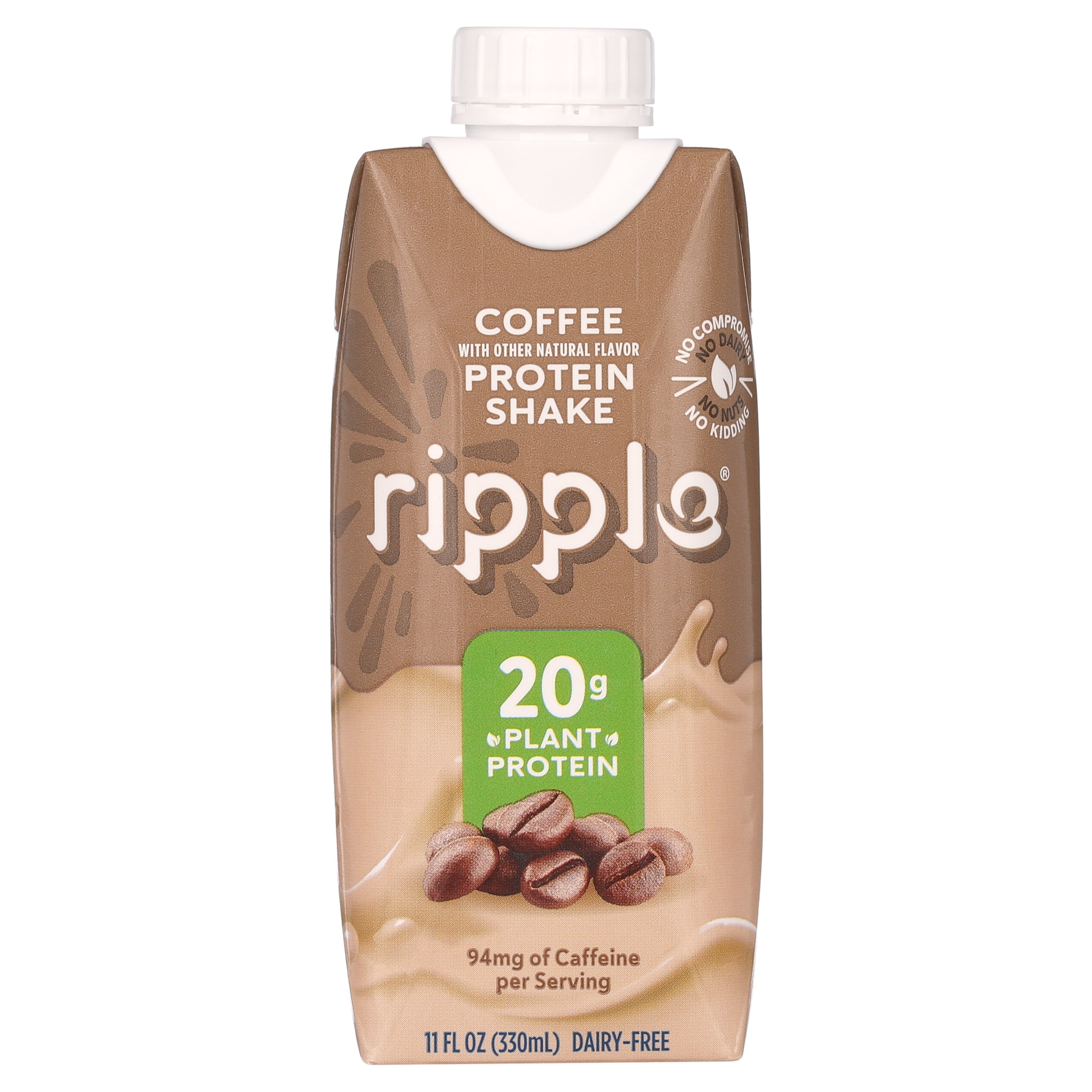(2 pack) Ripple Coffee flavored Vegan Protein Shake, Shelf Stable 11 fl oz Pk of 4