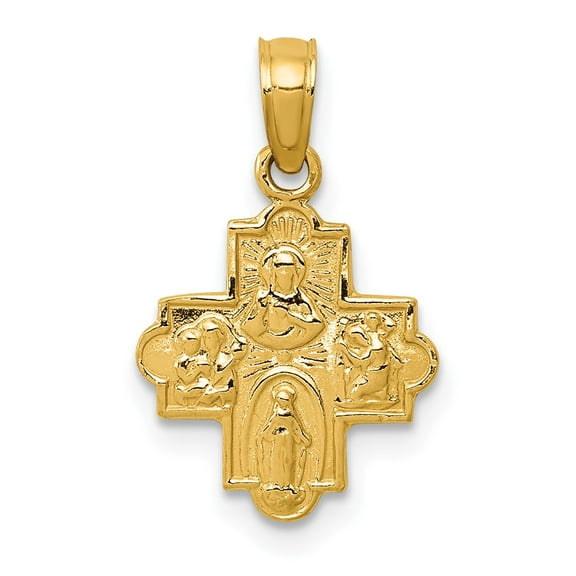 Real 14kt Yellow Gold Miniature Four Way Medal Pendant; for Adults and Teens; for Women and Men