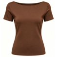 thumbnail image 7 of Women's U-Shaped Backless Short-Sleeve Tops Solid Color Boat Neck Base T-Shirt Bodycon Casual Tees Yoga Workout Tops Coffee, 7 of 7