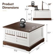 Cottinch 31.5 Farmhouse Lift Top Coffee Table with Large Hidden Storage Compartments, Wood Square Center Table with Rivet Barn Door for Living Room