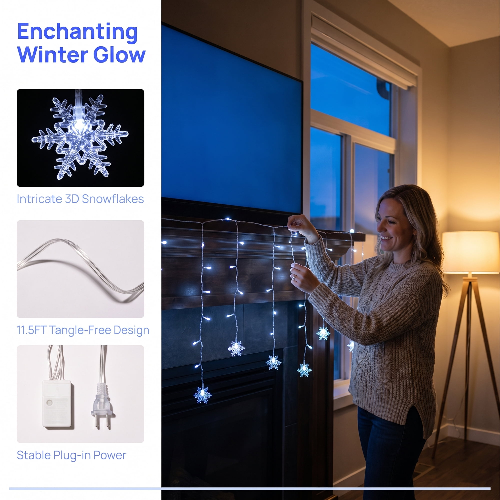 Unique Bargains 3D Snowflake Decor Lights for Indoor 3.5 ft White US Plug In Powers