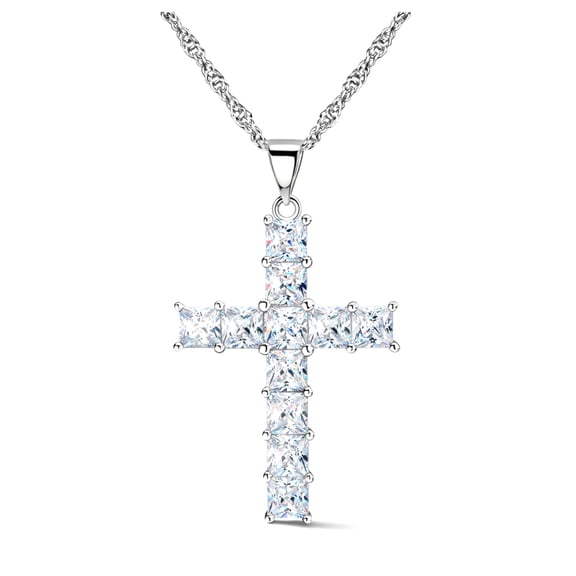 Religious Cross Pendant Necklace Princess Cut CZ Womens Ginger Lyne Collection