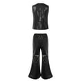 thumbnail image 2 of vastwit Kids Girls Boys Sequins Hip-hop Jazz Dance Outfit Vest Waistcoat Top Shirt+Flared Pants Streetwear Black 150, 2 of 5