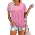 thumbnail image 2 of MIXUE Womens Tops Summer Solid Color Round Neck Short Sleeve Pleated Loose Fit Casual T-shirts Sportswear,Red,M, 2 of 6
