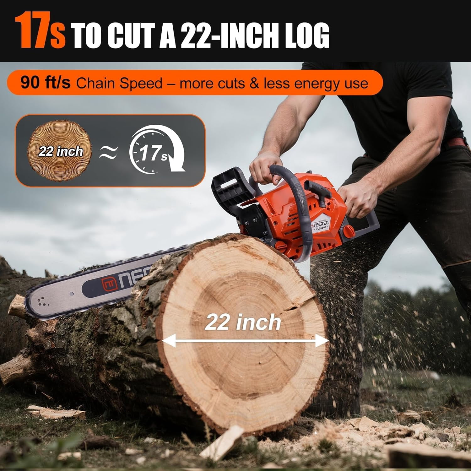 68CC Gas Powered Chainsaw, 22/24 Inch Gasoline Chain Saw 2-Cycle Handheld Petrol Engine for Tree Cutting, Logging, Firewood, Storm Cleanup and Farm Use