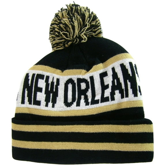 New Orleans Adult Size Winter Knit Beanie Hats (Black/Khaki)