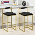 thumbnail image 2 of Hassch Modern Bar Stools Set of 2, 25.6" Counter Height Armless Stools with Velvet Upholstered Seat & Golden Metal Legs, Black, 2 of 8