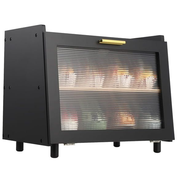 EcoSummer Double Layer Bread Box for Kitchen Countertop – Farmhouse Bread Storage Container with Window, Large Capacity Bamboo Bread Holder for Homemade Bread, Rolls & Muffins (Black)