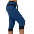 thumbnail image 4 of Color Block Pants for Women Casual Athletic Drawstring High Waist Capri Trousers with Pocket Loose Jogger Workout Sweatpants, Blue, L, 4 of 4