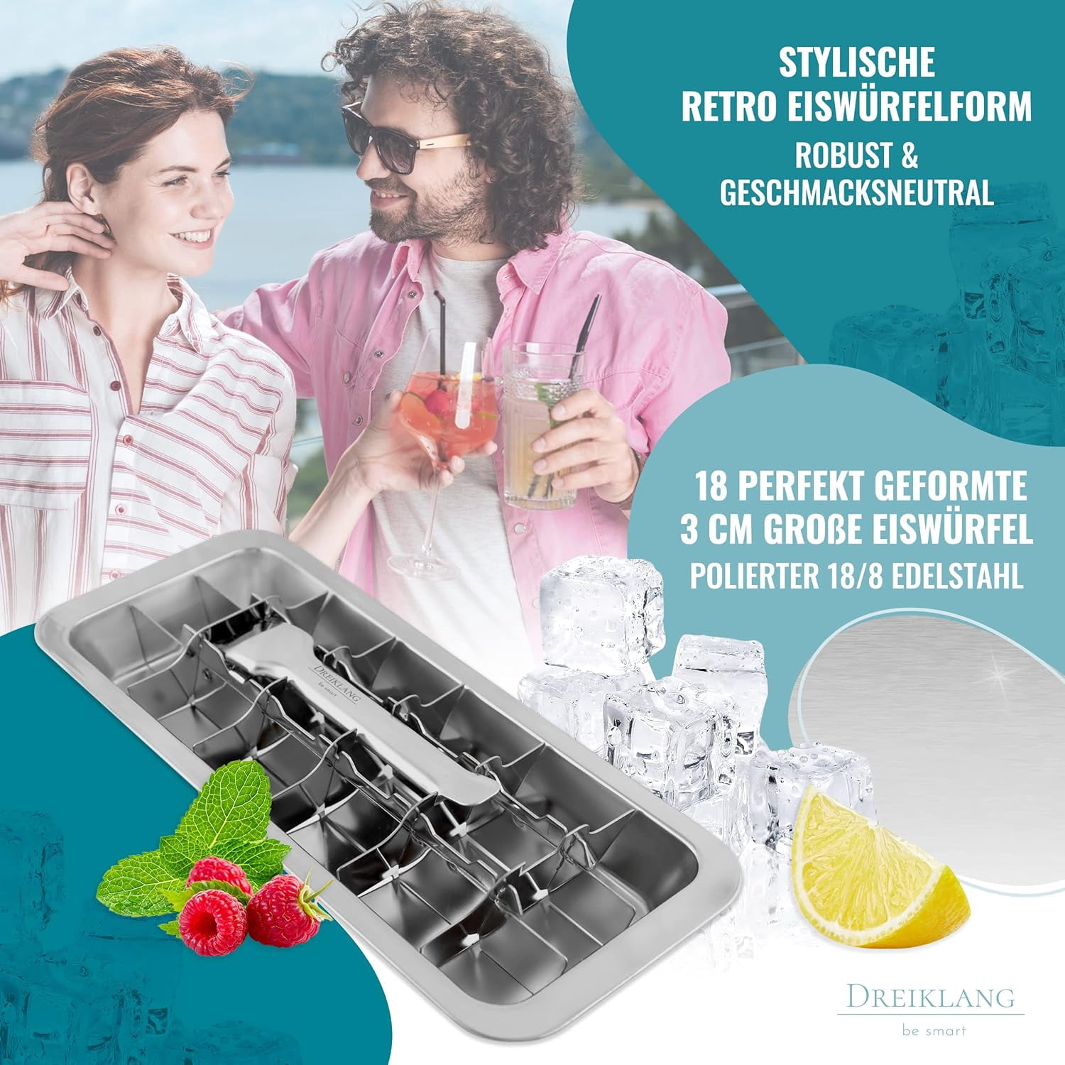 Stainless Steel Polished Ice Cube Tray for freezer with Lever Insert for Easy Release | Food-Safe & Durable Ice Cube Maker | Plastic-Free Large Ice Cube Tray