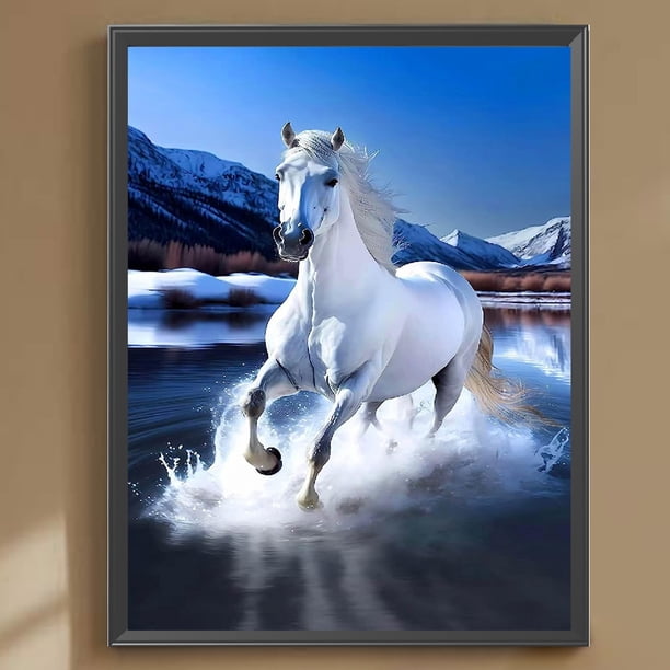 Cuadros Decorativos Pintura de diamante 5D DIY Kit de caballo de taladro redondo completo Decoración para el hogar Arte Artesanía Blanco Wdftyju embutido en tela