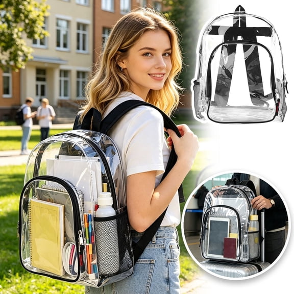 Clear Backpack Bulk Wholesale Case, Heavy Duty Transparent Bookbags for School, Stadium Security & Charity Events Black Only