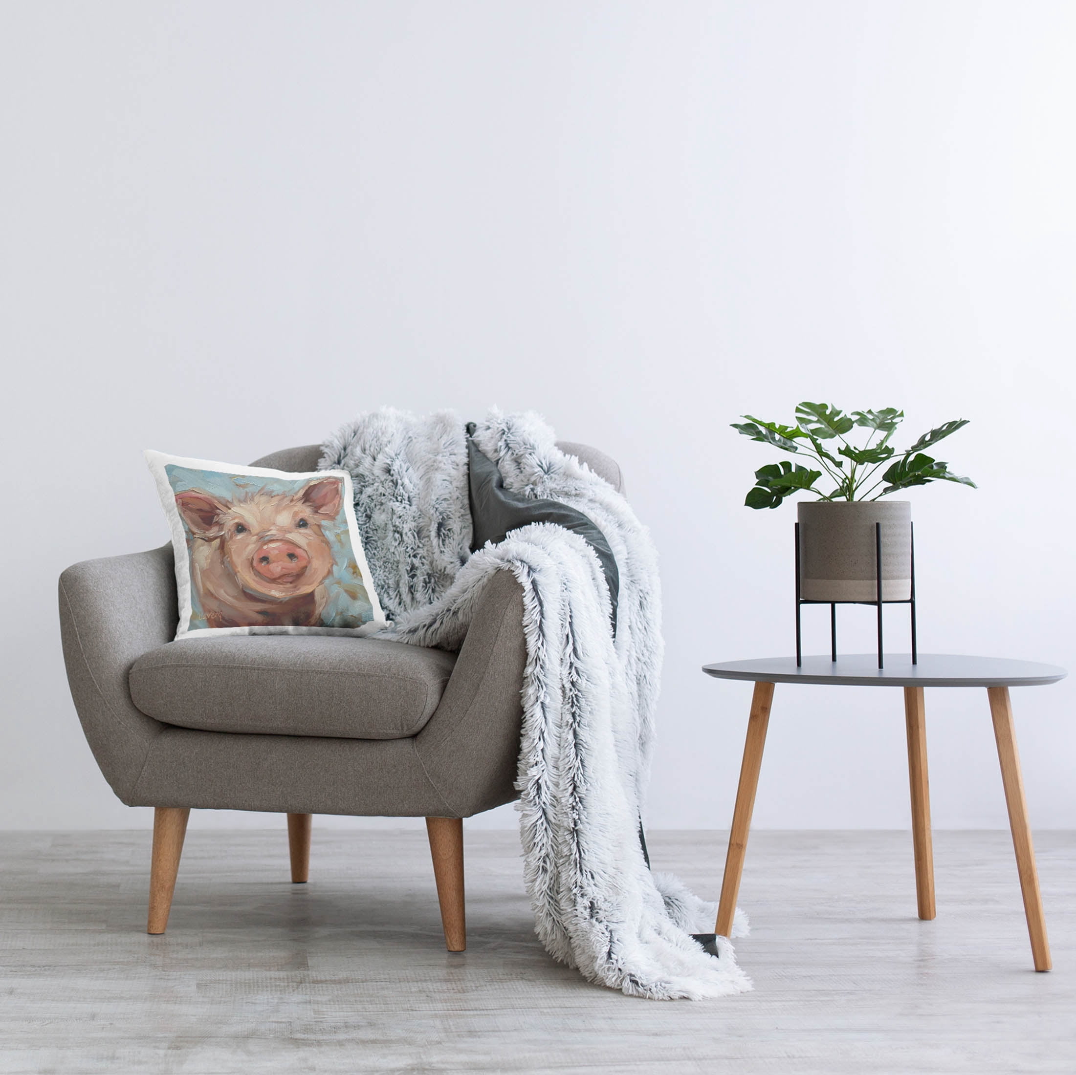 Stupell Industries Happy Pig Gazing Animal Printed Throw Pillow Design by Andrea Lavery