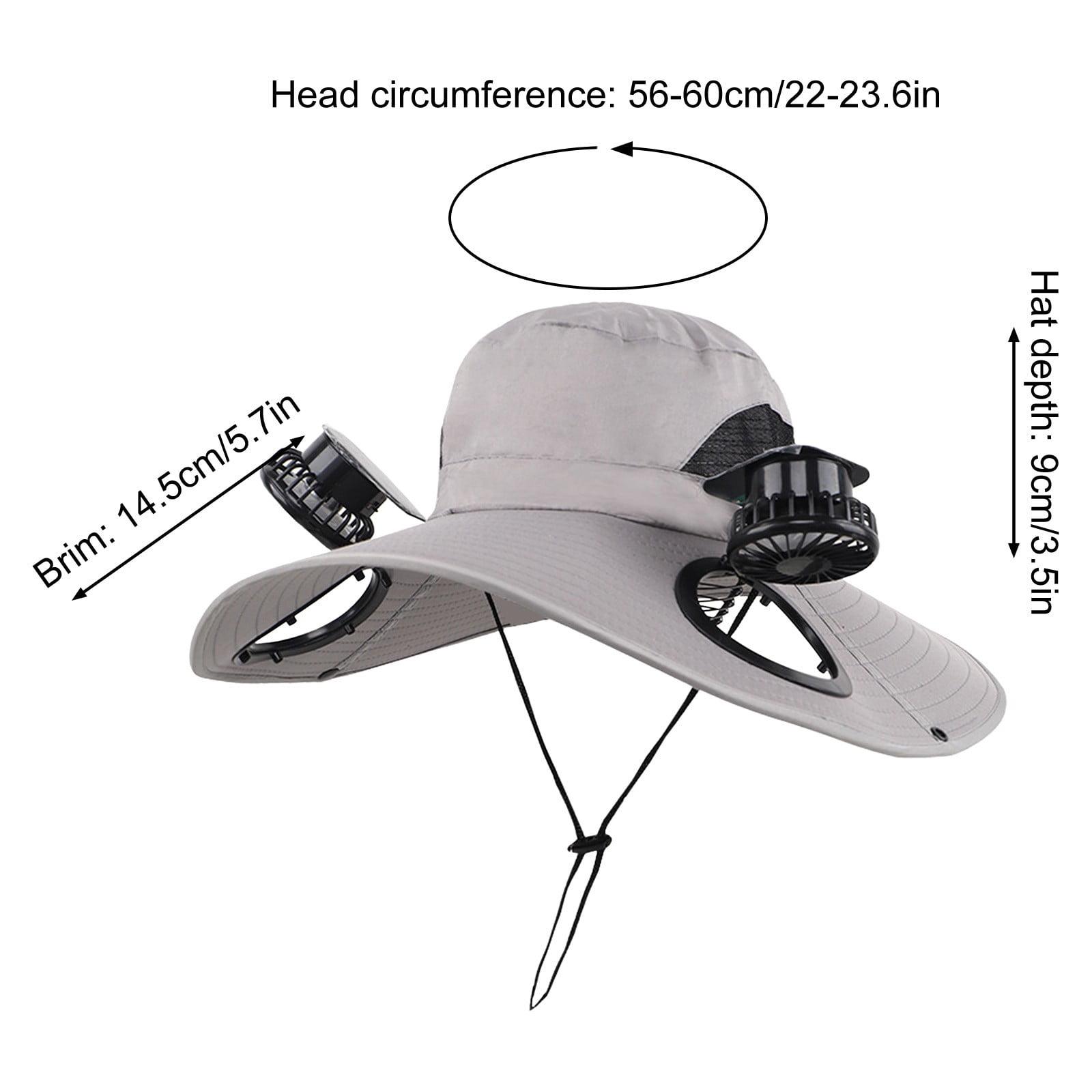 Qocolhg Wide Brim Solar Fan Hat,Fishing Hat with 2 Solar Fan, 3 Speed Solar Powered Fan Hat,Outdoor Sun Hats for Men Women Hat with Fan Built in, Gray