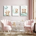 thumbnail image 3 of Canvas Poster Children's Room Wall Painting Set Watercolor Animal Theme Giraffe Bear Elephant Illustration Dream Sky Baby Room Decoration Three-piece Set Artwork Baby Space, 3 of 6