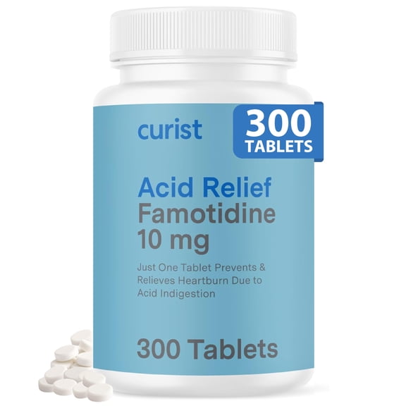 Curist Famotidine 10mg Bulk Pack, Acid Reflux Medicine for Heartburn Relief, OTC Maximum Strength Stomach Acid Reducer, Anti Acid Relief Tablets for Indigestion Heartburn Relief, 300 Tablets