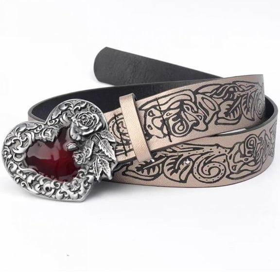 Wiywef Punk Red Rhinestone Belts Women Buckle Belt Waistband Leather Strap Vintage Unisex Hip Hop Y2k Belt for Jeans